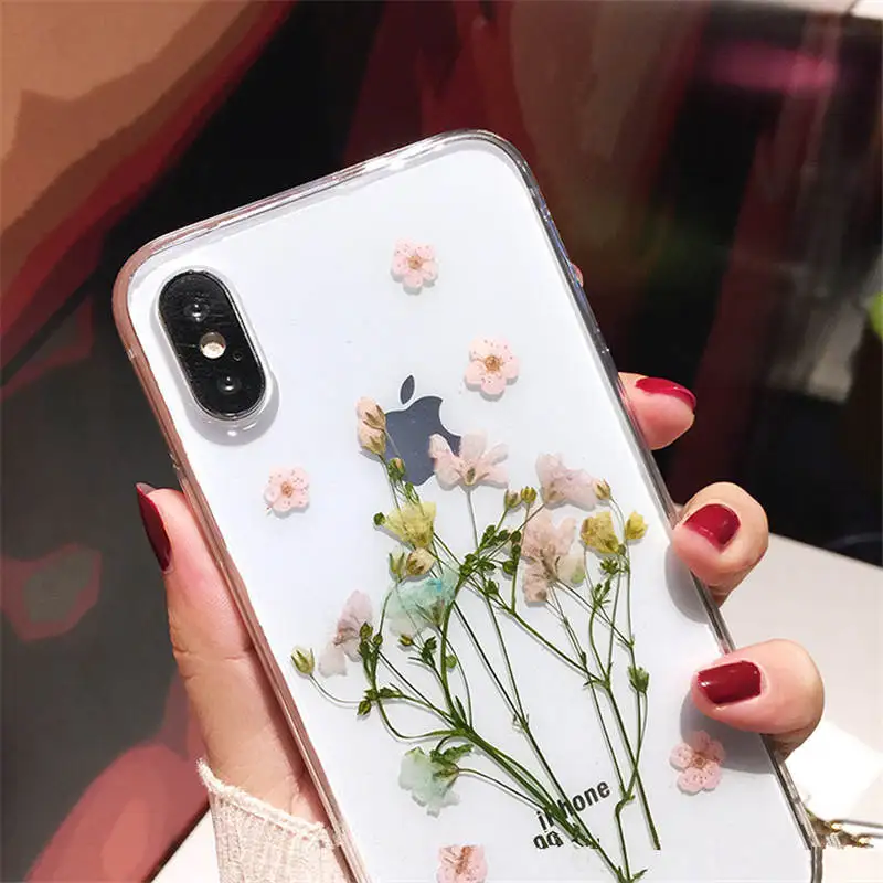 Epoxy Pressed Flower For Iphone 6 6s 7 8P X Xs Xr Xsmax Tpu Transparent Anti-Drop Mobile Phone Case |