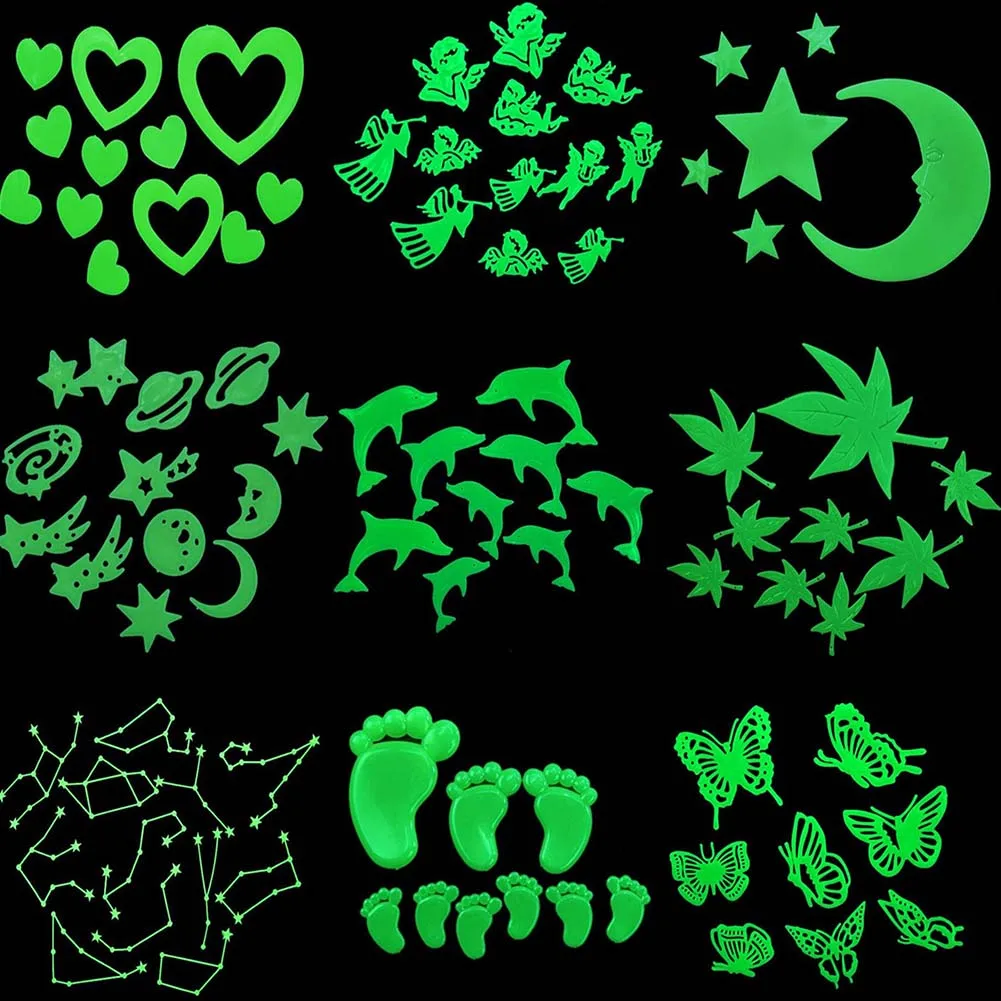 Мультфильм флуоресцентные наклейки снежинка/Луна Звезда/бабочка/Вселенная