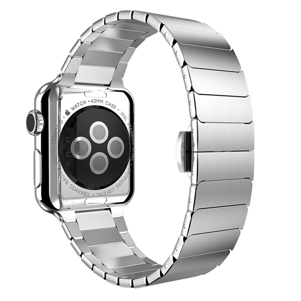 Ремешок-браслет для Apple Watch, Классическая пряжка-бабочка, ремешок из нержавеющей стали, аксессуары для часов 42, 38, 44, 40 мм, серия 5, 4, 3, 2