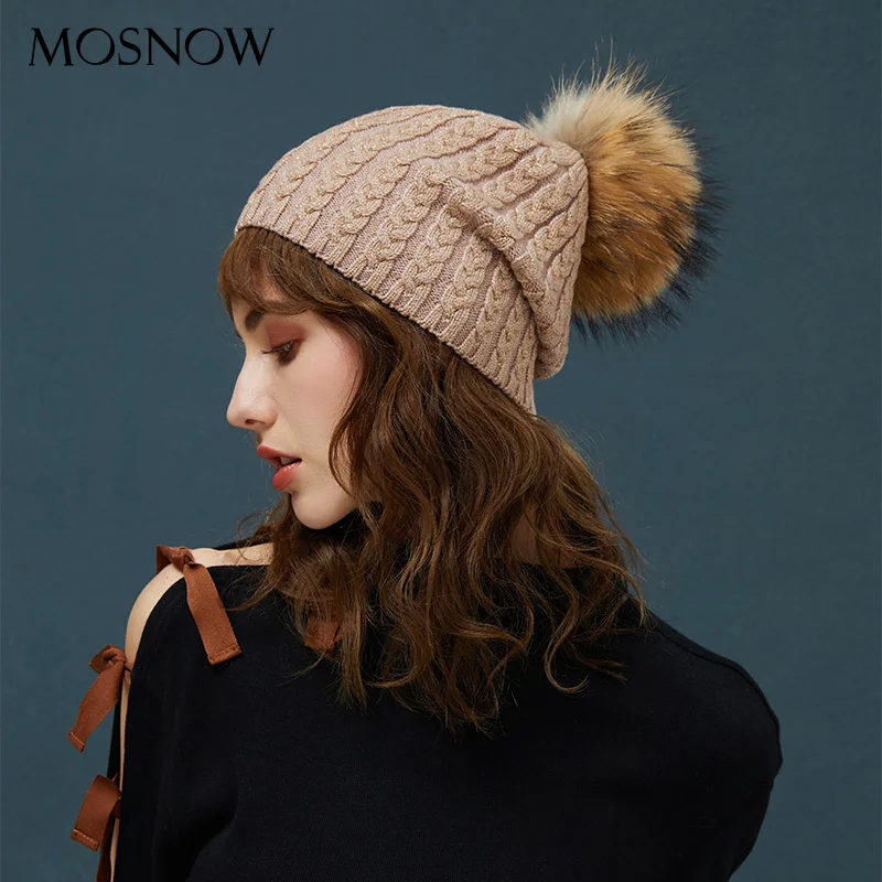 Зимние шапки для женщин теплая шапка с помпоном из натурального меха шерстяная