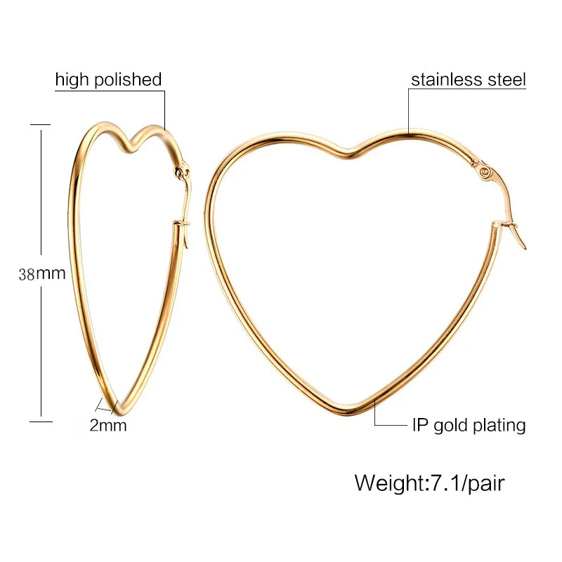 Vnox золото-цвет Серьги для Для женщин свадебные женские большое сердце