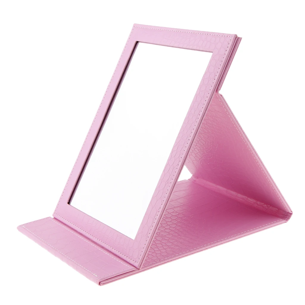 Pink PU Leather Makeup Mirror Folding, Portable Foldable Cosmetic Mirror Travel - Цвет: Pink