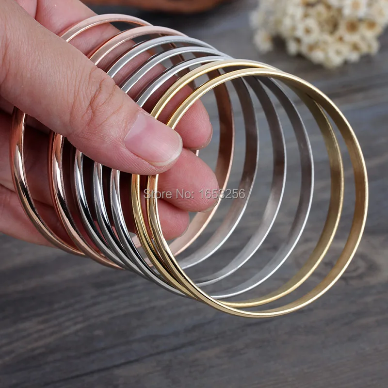 

XMAS Holiday Gift 7pcs/set Women 97g Stainless Steel Gold/ Rose Gold Charming Bracelet Cuff Bangle Jewelry 5.5mm 65mm