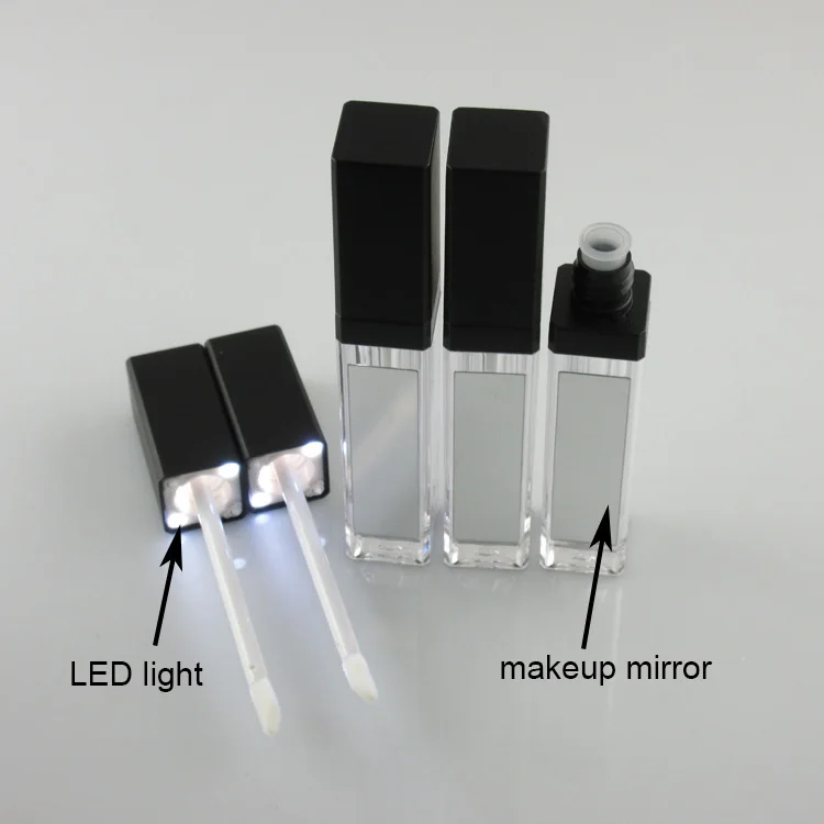 200 шт./лот светодиодный Блеск для губ матовый черный колпачок с зеркалом