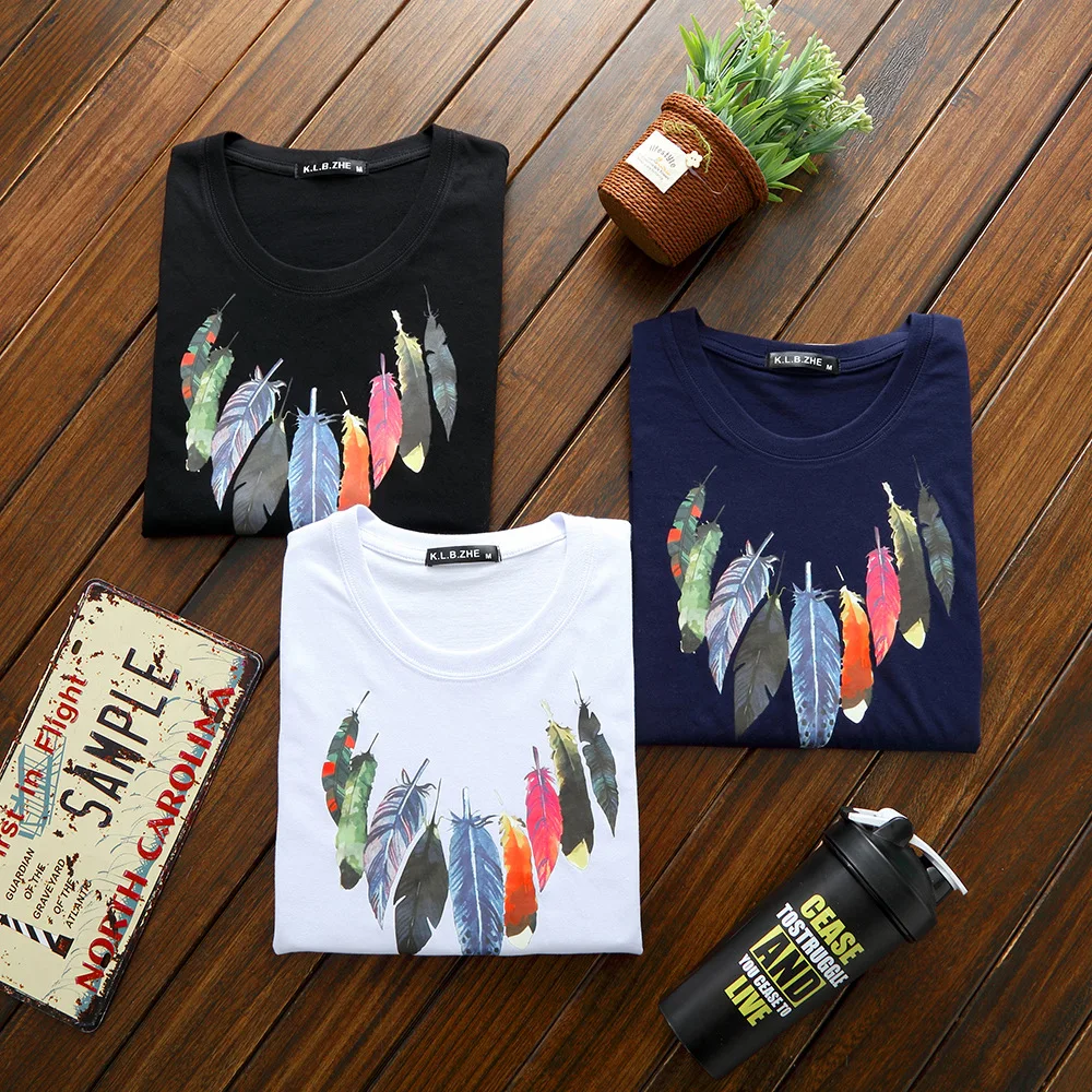 Мужская футболка с принтом перьев новинка 2019 | одежда