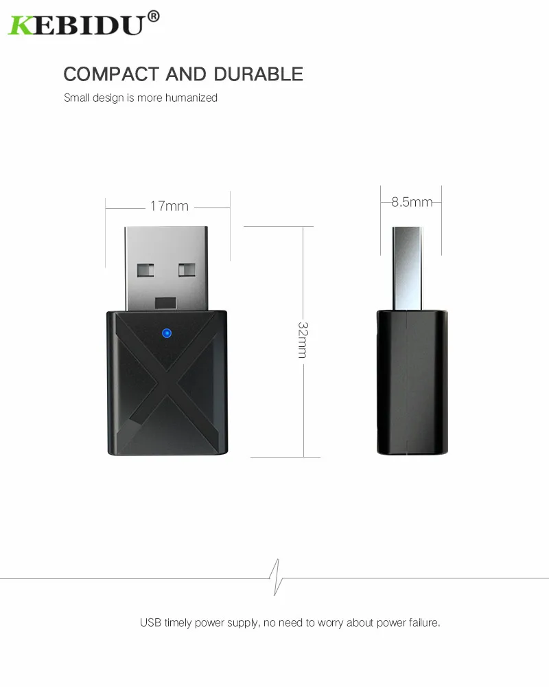 KEBIDU USB беспроводной приемник передатчики Bluetooth V5.0 аудио музыка стерео адаптер ключ для ТВ ПК Bluetooth динамик наушники
