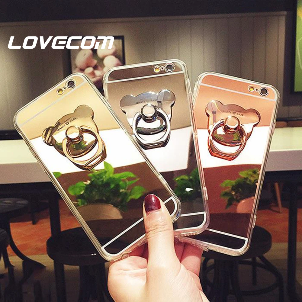 Зеркальные кольца держатели LOVECOM с медведем чехлы подставки для Huawei P20 P30 Mate 20 Pro Lite