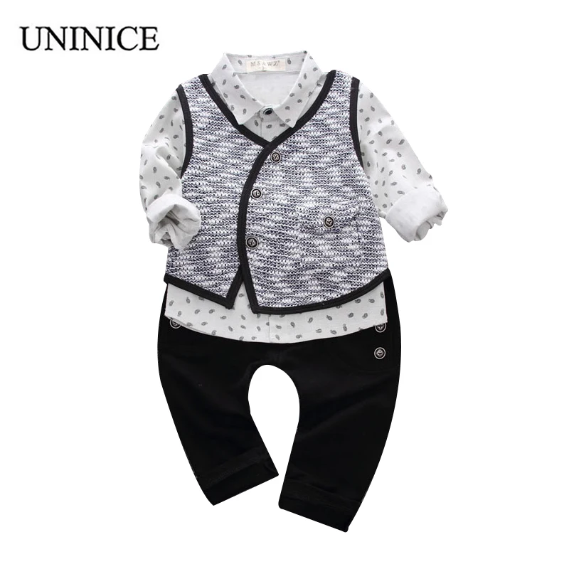 Uninice/детей Костюмы Обувь для мальчиков хлопок вязаный жилет + одежда с длинным