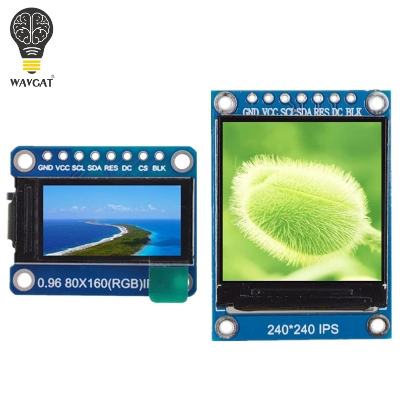 

WAVGAT TFT дисплей 0,96/1,3 дюйма ips 7P SPI HD 65K полноцветный ЖК-модуль ST7735 / ST7789 Привод IC 80*160 240*240 (не OLED)