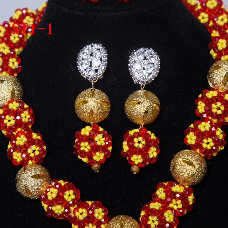 2019 красный желтый Африканский Свадебный бусины комплект ювелирных изделий в