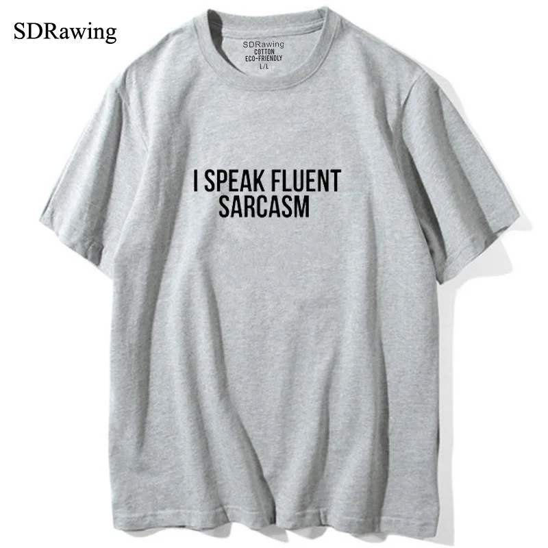 Женская хлопковая футболка с коротким рукавом и круглым вырезом|top tees|i speak fluent