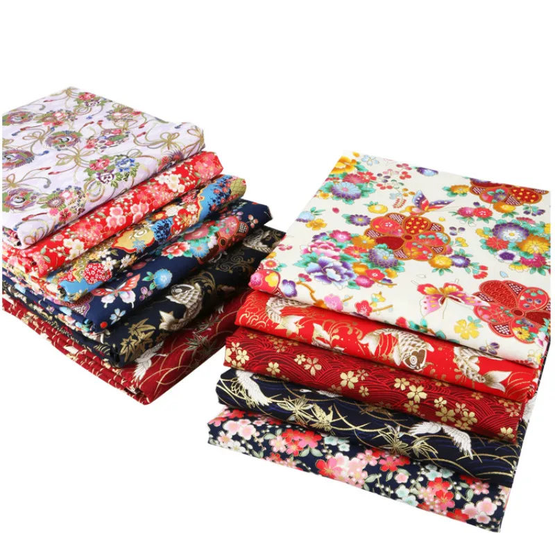 Ткань бронзовая в японском стиле с рисунком для самостоятельного лоскутного