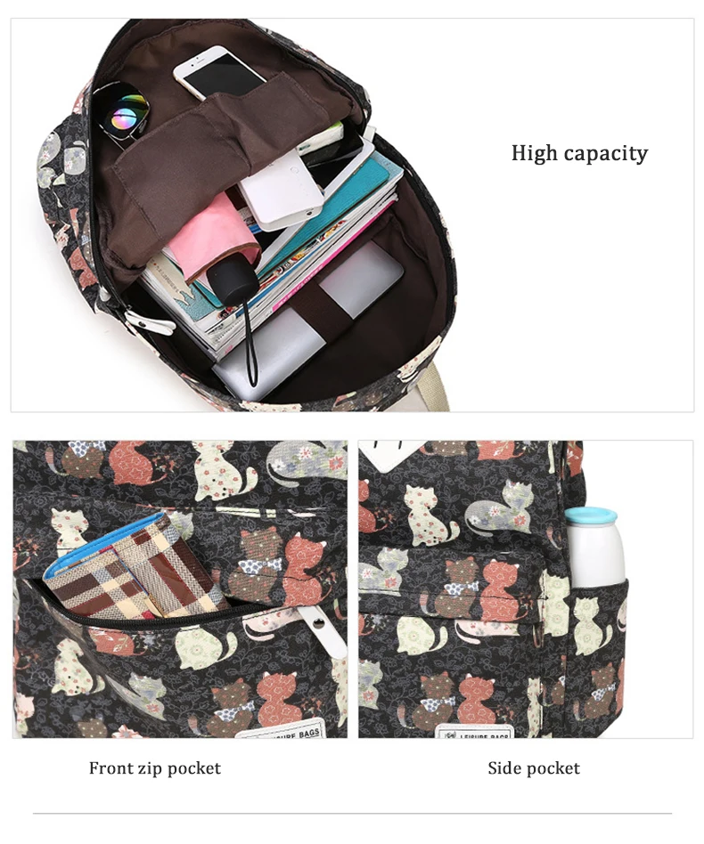 Модный холщовый женский рюкзак с рисунком котенка, школьная сумка для девочек, женский рюкзак, Женский Повседневный Рюкзак для колледжа, рюкзак для ноутбука mochila