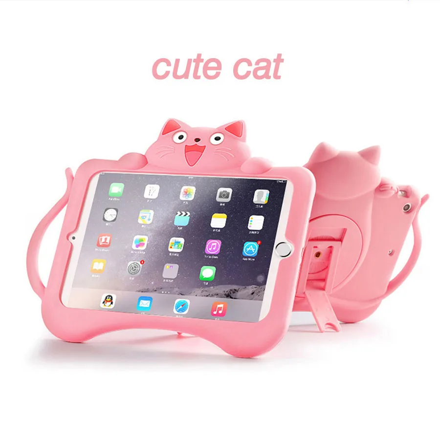 Cat (pink) Для Apple iPad Pro 9,7 противоударный чехол дети мультфильм силиконовый защитный чехол для планшета Ручка Стенд чехол для iPad Pro 9,7 - Цвет: Cat (pink)