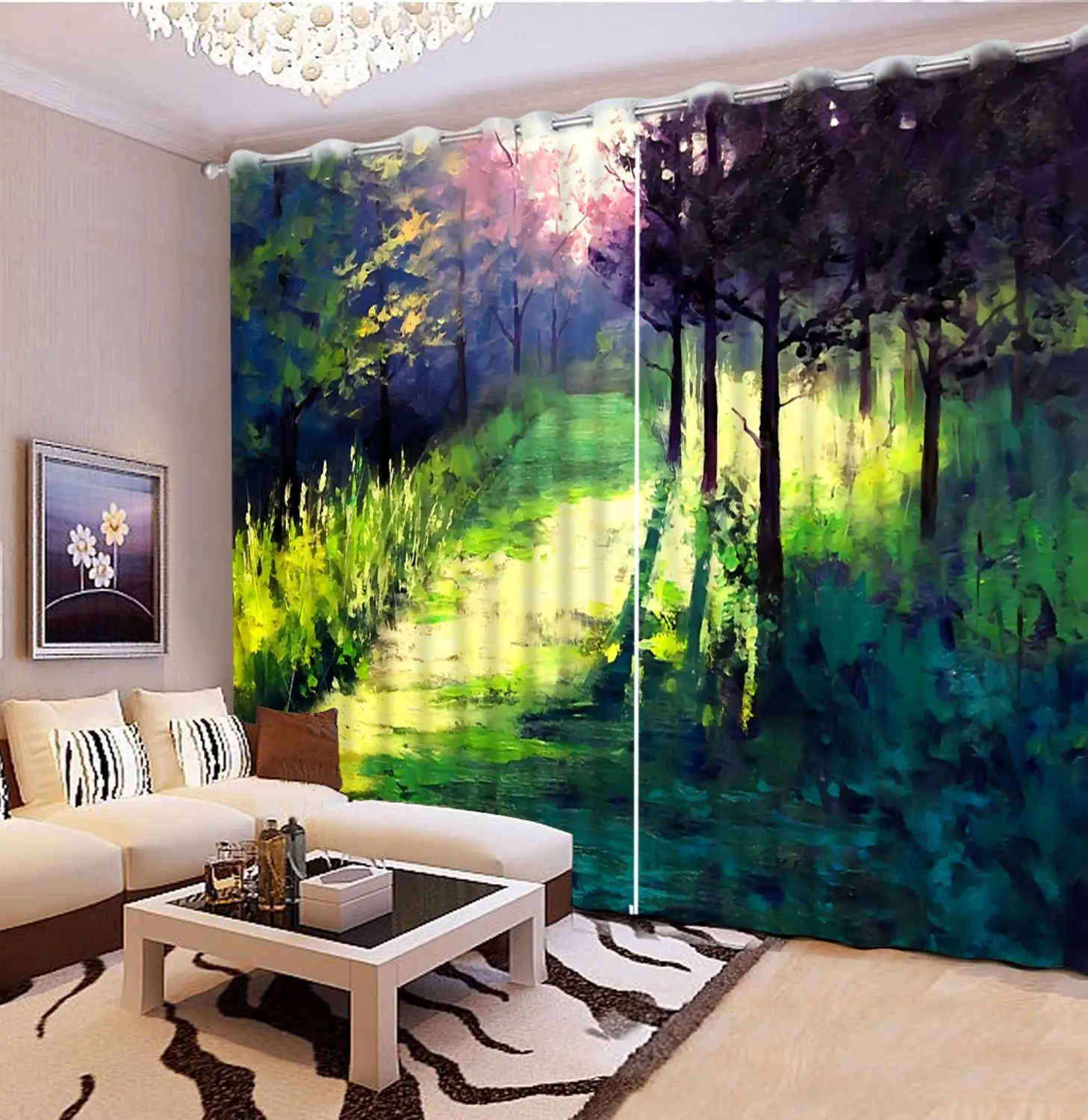 

customize Sunshine landscape living room curtain bedroom modern curtains Home Decoration