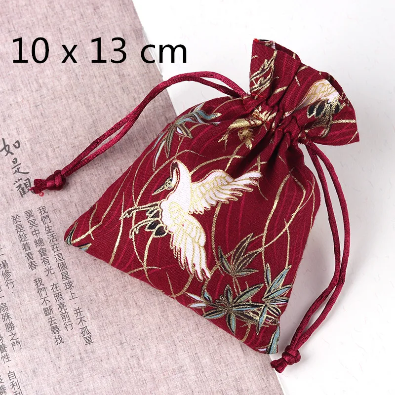 

Butterfly Crane Small Linen Jewelry Gift Bags Drawstring Empty Sachet Bag Candy Pouch Trinket Jewellery Storage Bag 4pcs/lot