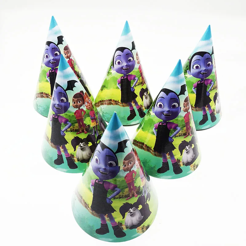 12 шт./партия, вечерние шляпы Vampirina, украшения для вечеринки на день рождения, тематические бумажные шляпы, детские одноразовые вечерние комплекты