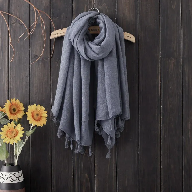Denim Blue Wuaumx модный квадратный шарф 140*140 см для женщин, хлопковый мягкий шарф хиджаб, Тонкие шарфы палантины шаль с кисточками, платок для женщин - Цвет: Denim Blue