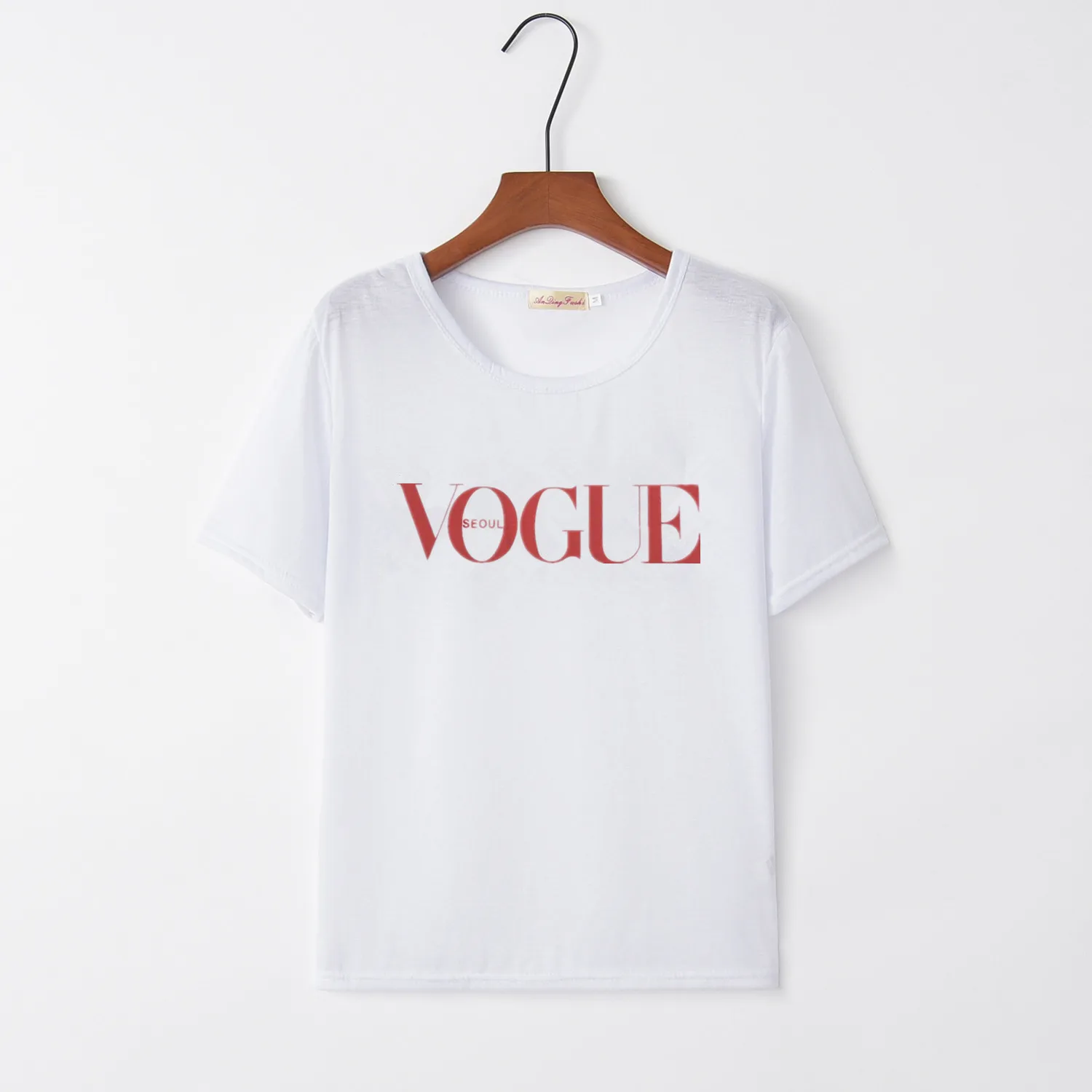 Женская футболка с буквенным принтом Vogue летняя уличная круглым вырезом и