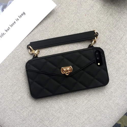 Black KASONPAI роскошный модный Мягкий силиконовый чехол-кошелек для iPhone X, 8, 7, 6 S, 6 Plus, слот для карт, сумочка, кошелек, чехол для телефона с длинной цепочкой - Цвет: Black