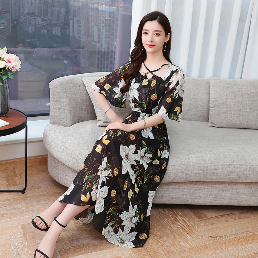 2020 Цветочные шифоновые Бохо миди платья летние винтажные размера плюс пляжный