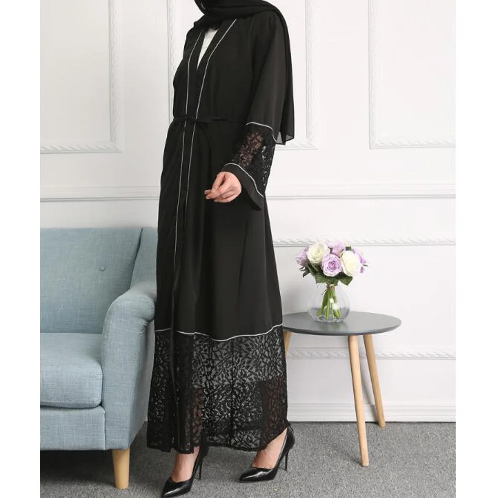 Мусульманское платье абайя одежда из Дубая черное кимоно кардиган Открытый