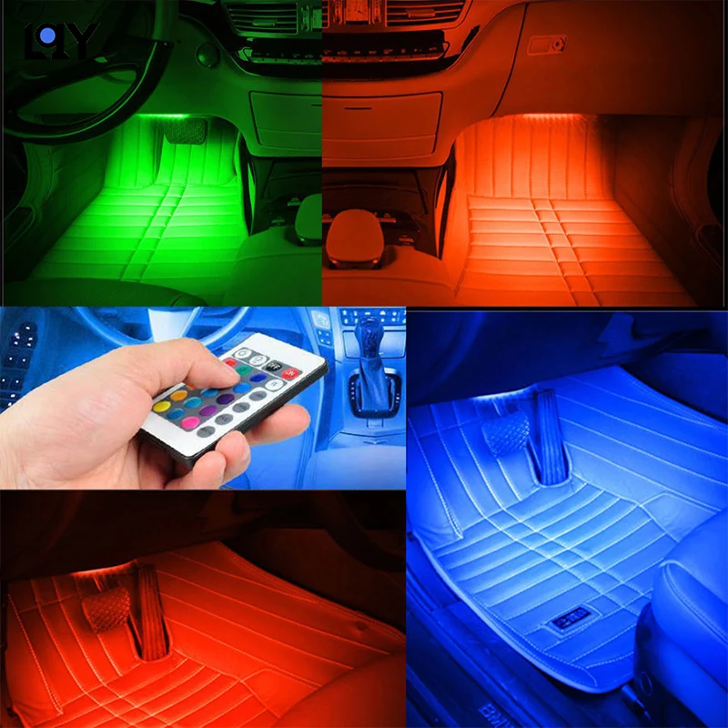 

LQY LED lights 12V car atmosphere lights jewelry lights wireless remote control color control car interior lights auto supplies