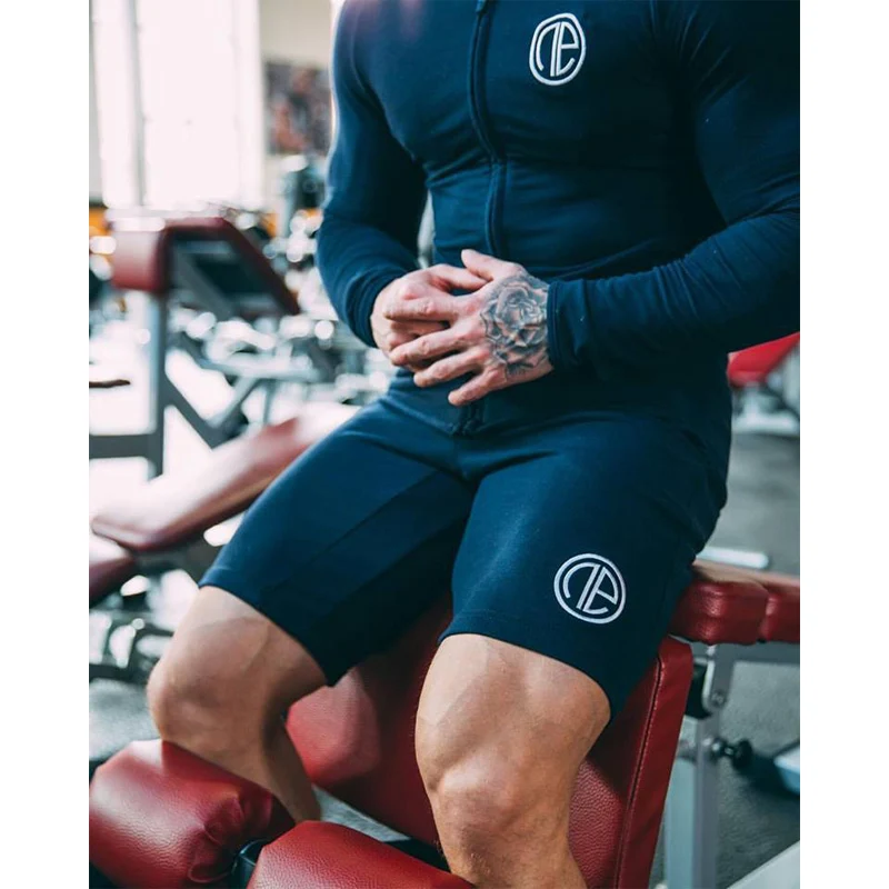 Летние Для мужчин комплекты на молнии с длинными рукавами Топы + шорты из двух