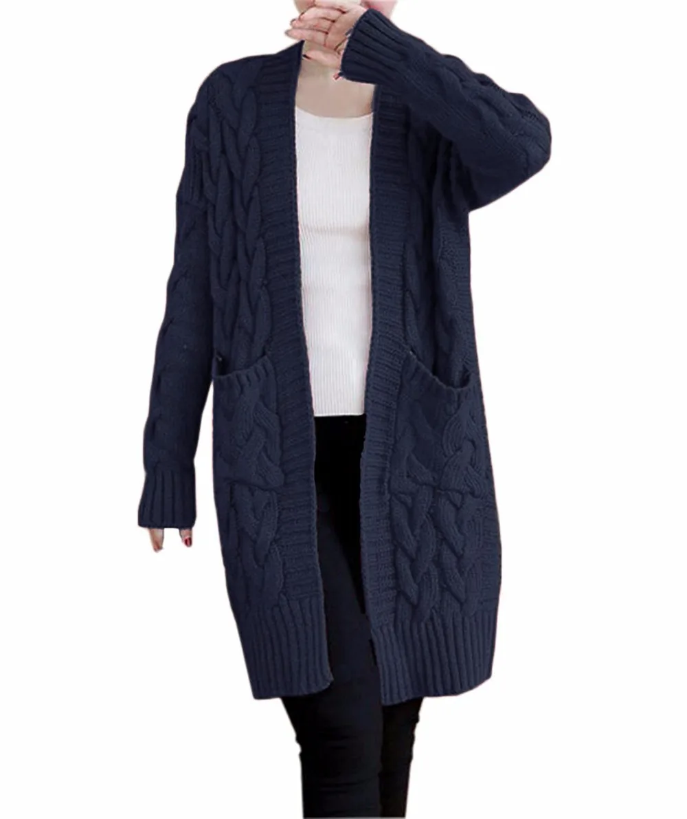 Nutexrol Для женщин Open Front Long Sleeve Knit думаю кардиган Коренастый свитер oversize-пальто |