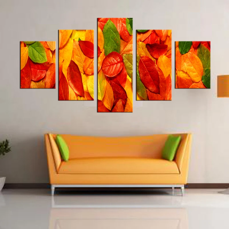 Печать на холсте с красочными листьями 5 шт. недорогие картины в современном