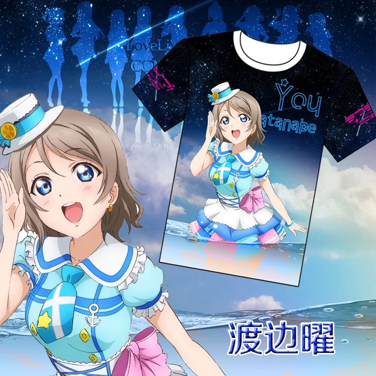 Love Live! Sunshine! Aqours T-shirts Anime Takami Chika Sakurauchi Riko kanan Matsuura Kurosawa Dia Cosplay Short Sleeve Tees | Мужская