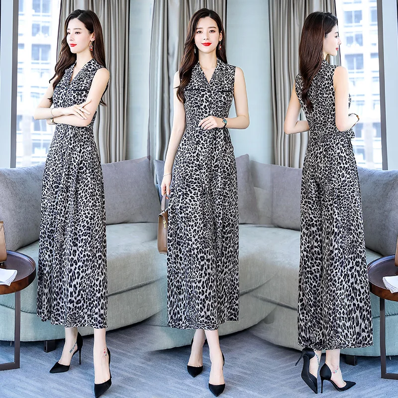 Женский леопардовый комбинезон новый летний женский повседневный длинный без