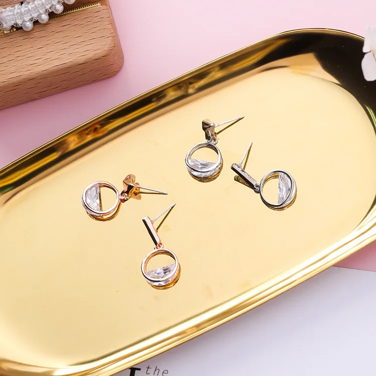 New Asymmetric Crystal Earrings Geometric Cubic Zircon Rose Gold Color Drop Simple Round Dangle Jewelry | Украшения и аксессуары