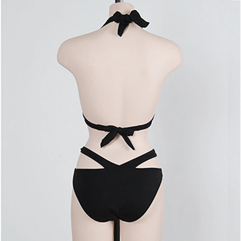 Toppick сексуальный черный бандажный купальник с вырезом на шее Женский Монокини