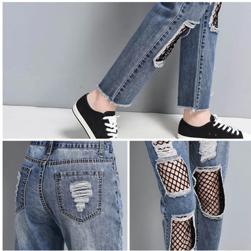 Thhone Рваные джинсы Для женщин джинсовые штаны уличные повседневные Лето большие