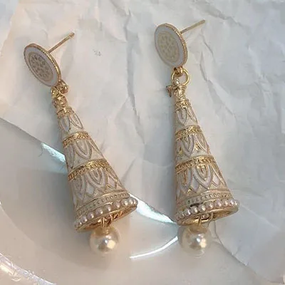 white Золотые металлические индийские Jhumki Jhumka минималистичные серьги, корейская мода, винтажные богемные этнические болливудские ювелирные изделия, вечерние аксессуары для ушей - Окраска металла: white