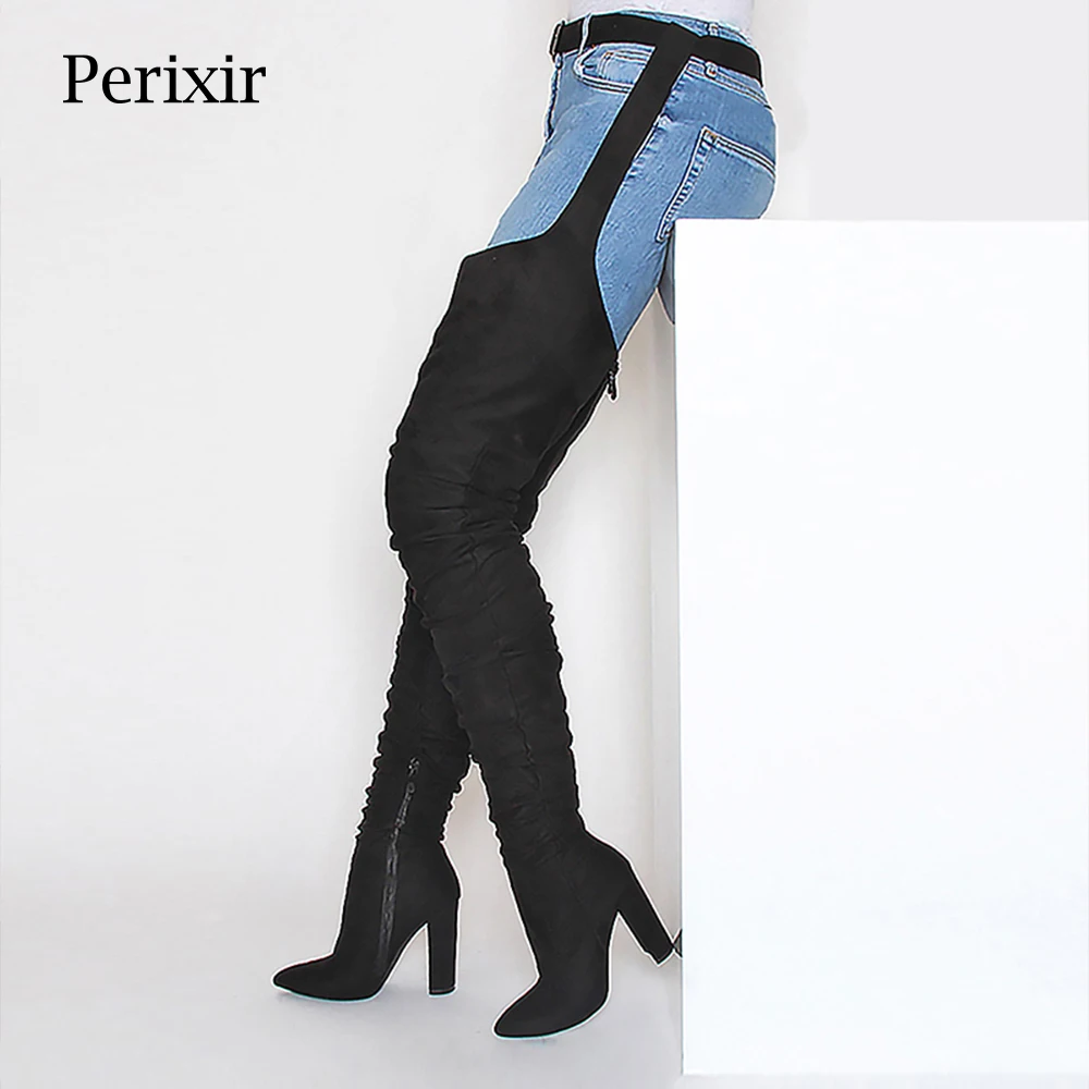Длинные сапоги ботфорты Perixir из искусственной замши удобные облегающие на