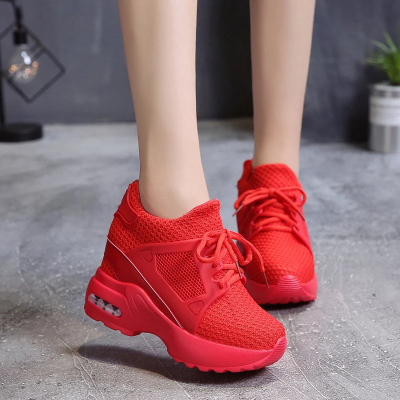 High heels for women's casual shoes 9 cm spring/summer 2019 women platform and red breathable mesh sneakers | Обувь
