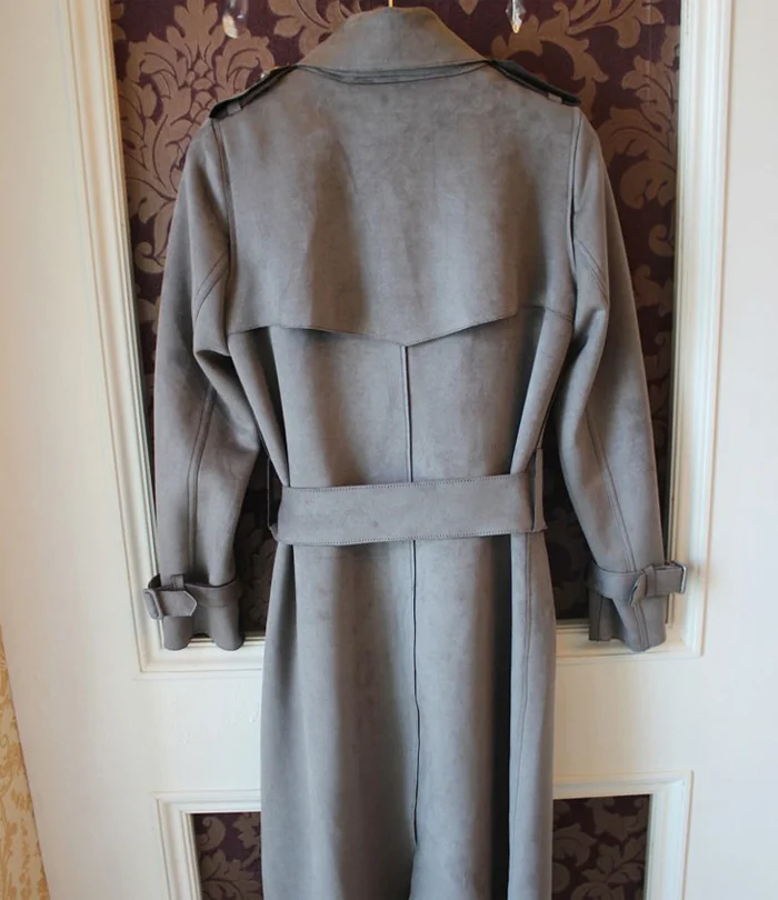 New Autumn Suede Trench Coat Women Mujer Long Elegant Outwear Female Overcoat Slim Red Suede Cardigan Trench