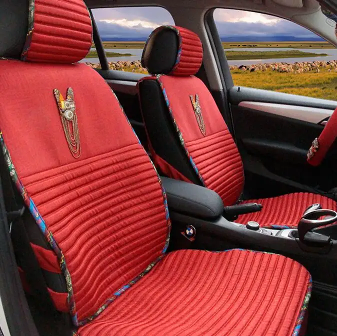 Red Роскошные богемные стильные универсальные чехлы для автомобильных сидений для женщин и девочек, стильные льняные автомобильные чехлы для всех сезонов - Название цвета: Red