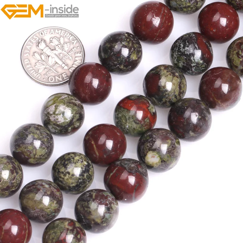 

Gem-inside 4-12mm A Grade Natural Round Semi Precious Dark Green Dragon Blood Jasperss Beads For Jewelry Making 15'' DIY Beads