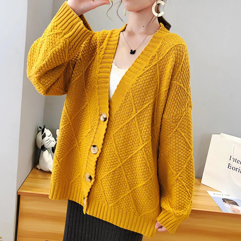 Fitaylor Autumn Winter Women Knitted Sweater Cardigan Coat Casual Loose Single Breasted V Neck Long Sleeve Female Coats |