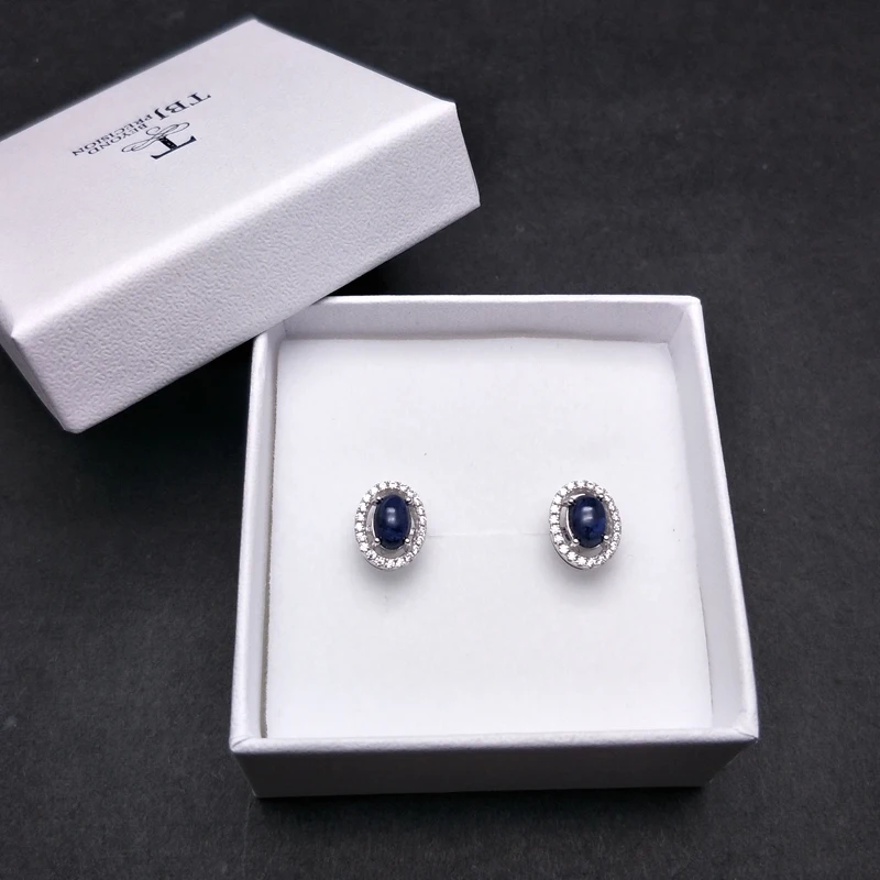 TBJ простые маленькие серьги с натуральным драгоценный камень синий сапфир из