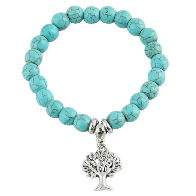 Новейший браслет с шармами Древо жизни из натурального камня синими бусинами
