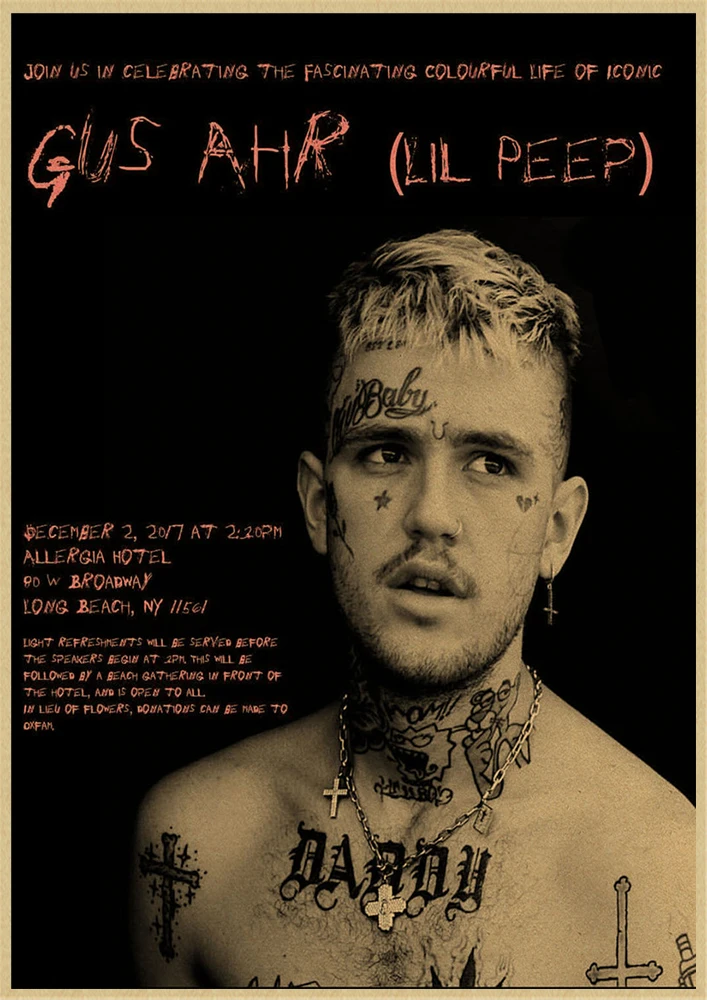 Рэпер Lil Peep плакат крафт-бумага наклейки на стену ВИНТАЖНЫЙ ПЛАКАТ качество для гостиной домашний декор