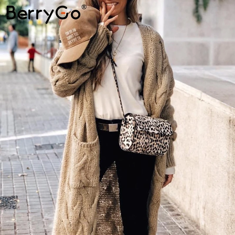 BerryGo зимний мохер длинный кардиган вязаный свитер женский рукав джемпер