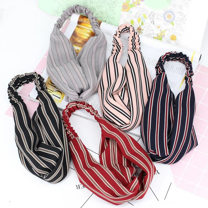 Корейский полосатый перекрестный ободок для волос LOEEL темпераментная модная