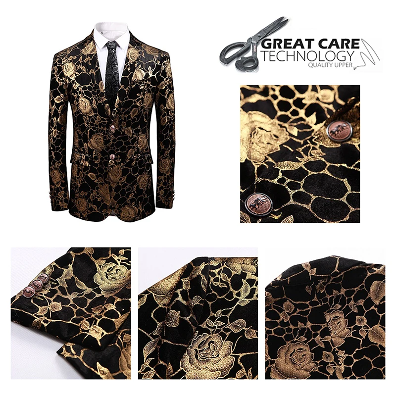 Мужской Блейзер YUNCLOS приталенный пиджак с принтом розы для свадебной вечеринки