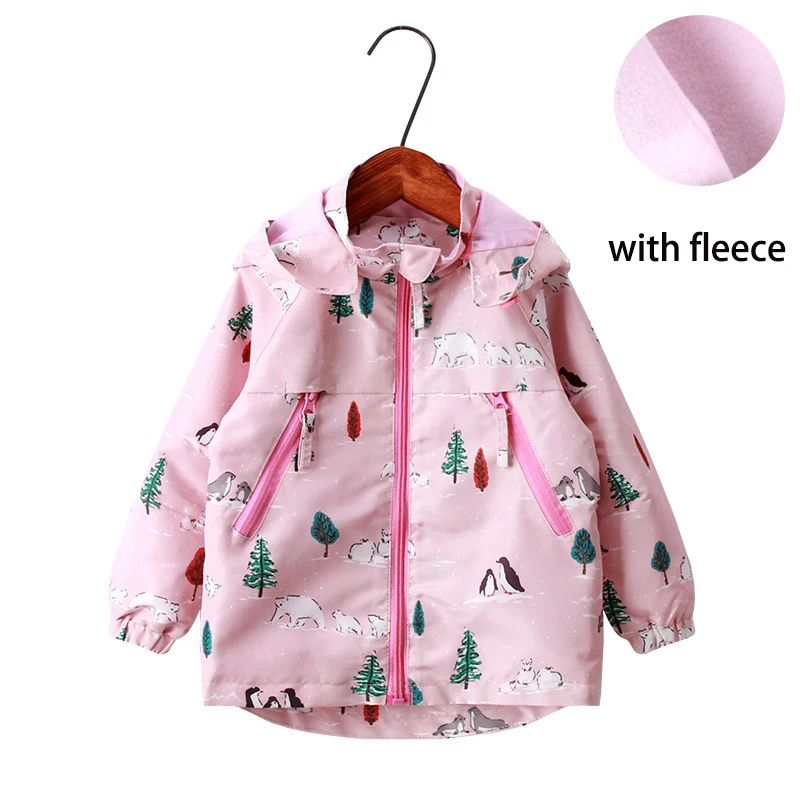 W30007-fleece 3 Куртка для маленьких девочек; пальто с рисунком радуги и птицы; сезон зима-осень-весна; флисовые детские куртки с капюшоном; детская одежда; пальто - Цвет: W30007-fleece 3