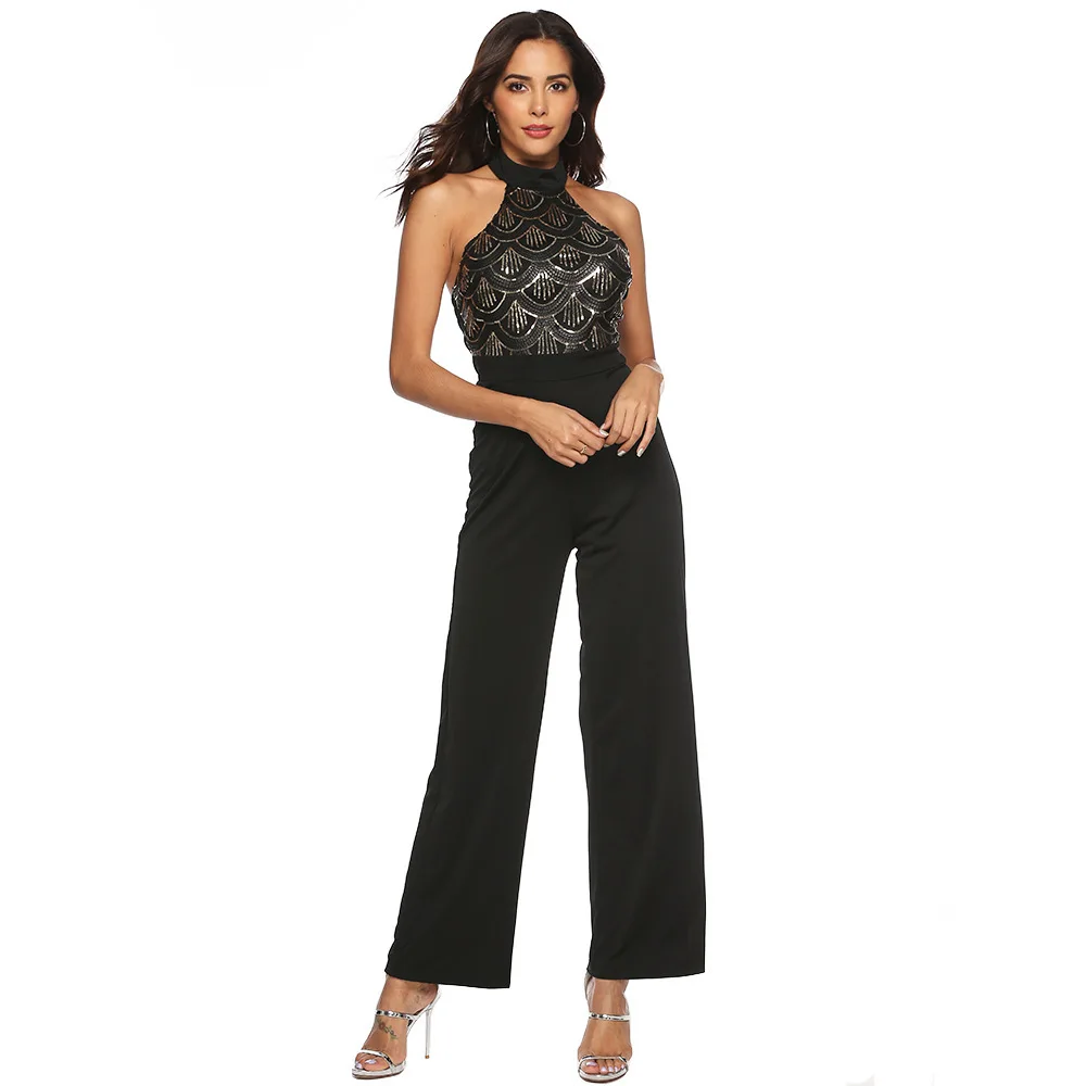 летний комбинезон женский длинный новинки 2019 сексуальный вечерний с блестками